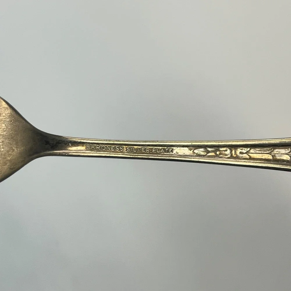 Vintage Baroness Silver Plate Salad Fork‎ Art Deco Ornate Floral Handle 6 Inch